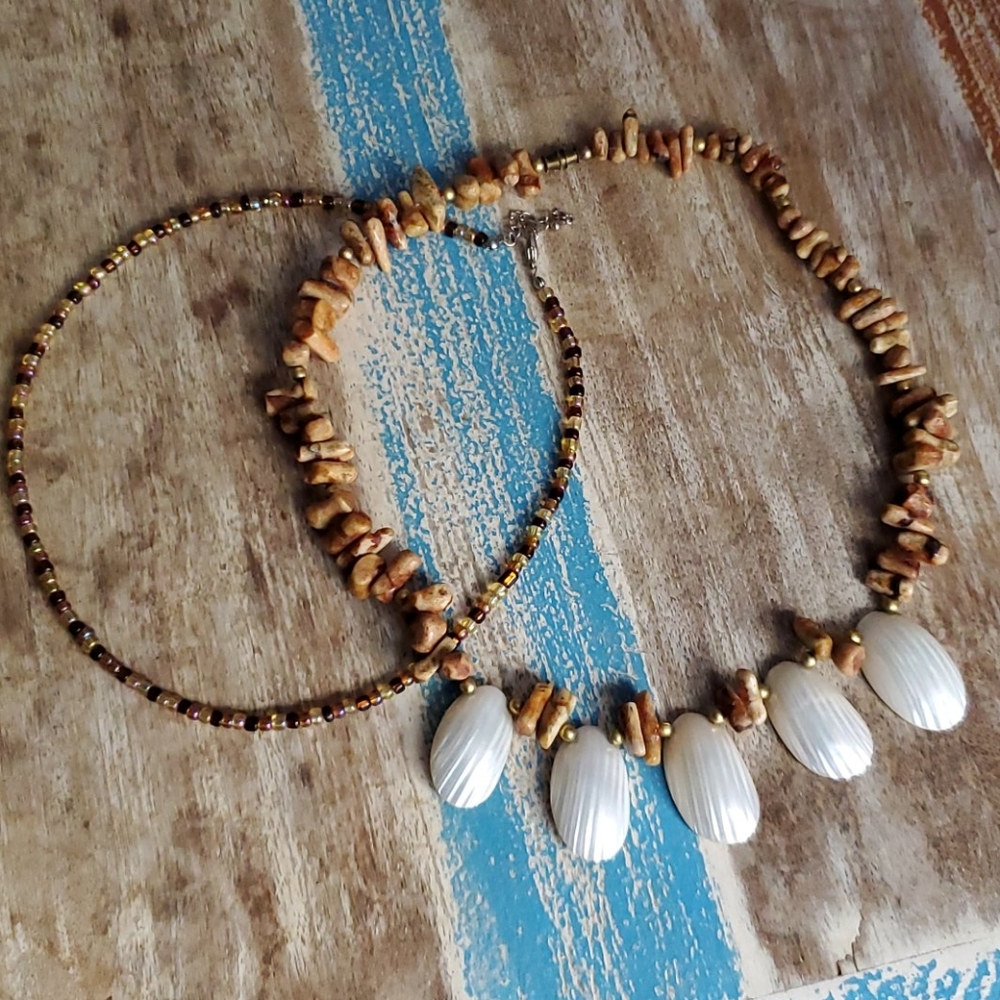 Beaded Stones and Shell Necklace Set
